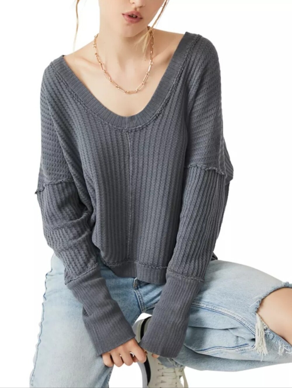 Free People We The Free New Magic Thermal Black Combo Oversized Size Medium